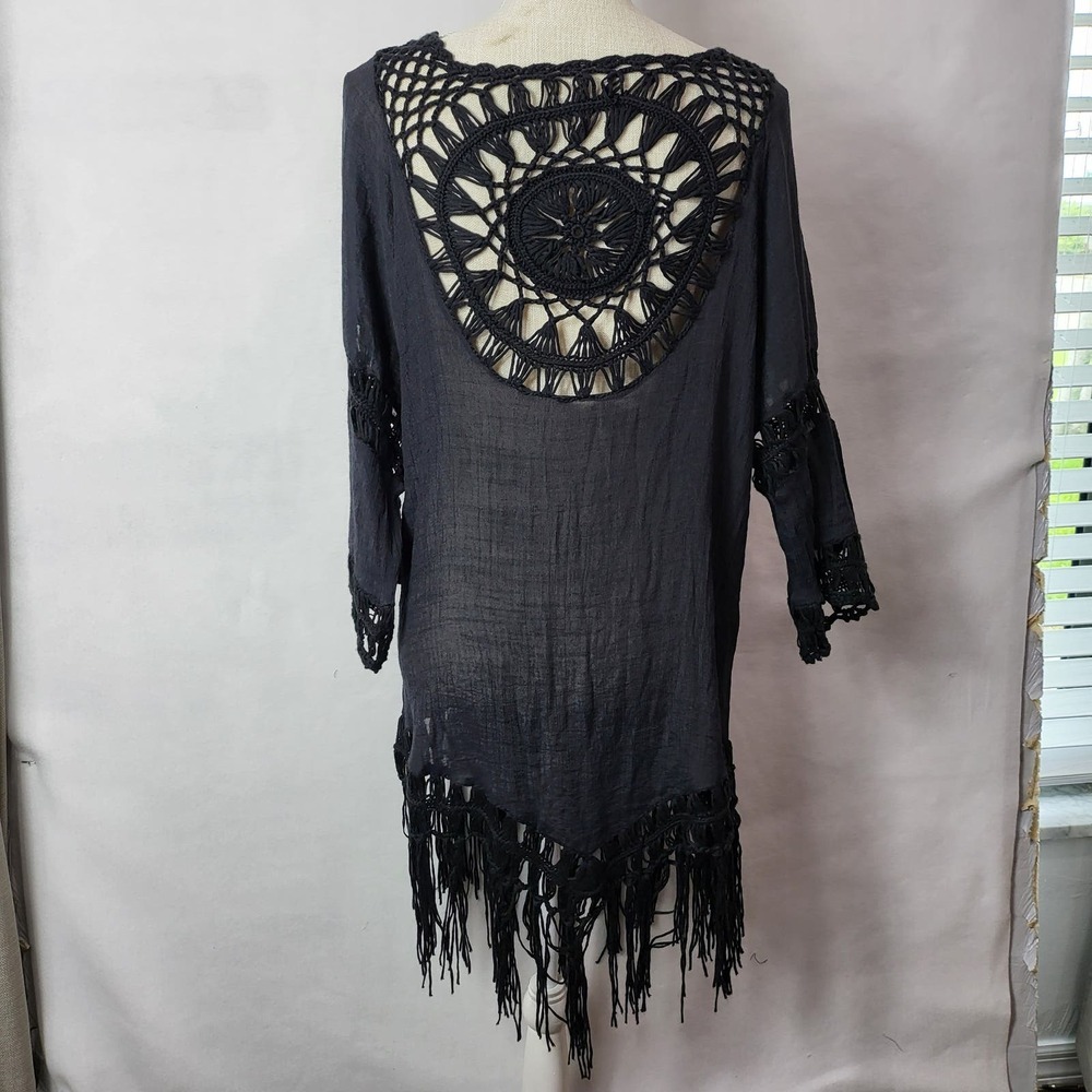 Zalia Atelier Black Beach Tunic Boho Style Size Medium #652 - Picture 8 of 13